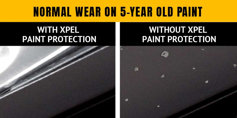 XPEL paint protection comparison chart. Car after 5 years with and without paint protection.